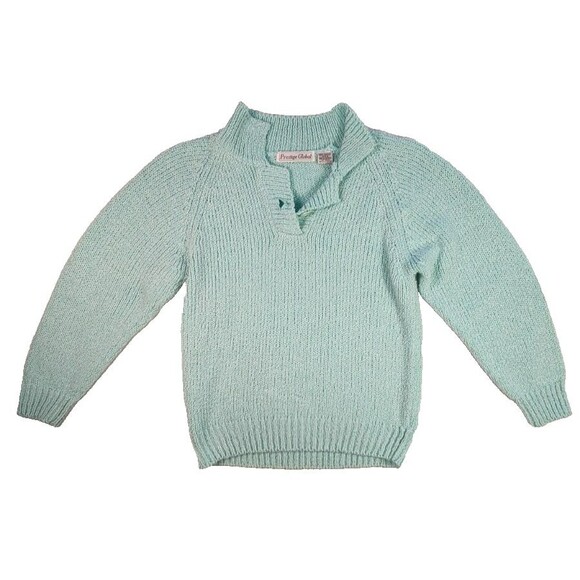 Prestige Global Blue 3/4 Sleeve Acrylic Collar Sweater Grandma Core Womens M - Picture 1 of 7
